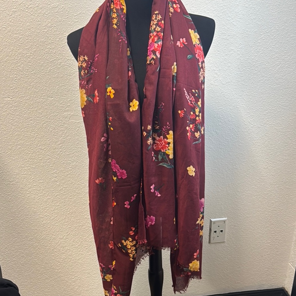Floral Burgundy Scarf